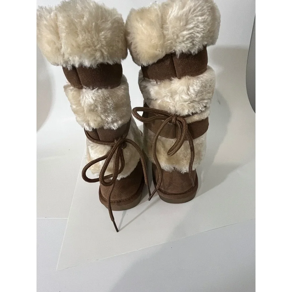 Earth Spirit Womens Brown Suede Leather Faux Fur Tall Winter Boot Rear Lace Sz8 - Picture 9 of 11